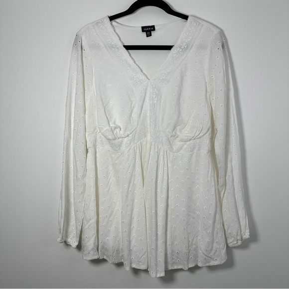 torrid Dresses & Skirts - Torrid Women’s Long Sleeve White Eyelet Mini Dress Size 00 (10)